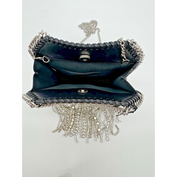 NEW Crystal Waterfall Fringe HOUSE OF HARLOW 1960 Black Tote Shoulder Purse NWT - Picture 6 of 11